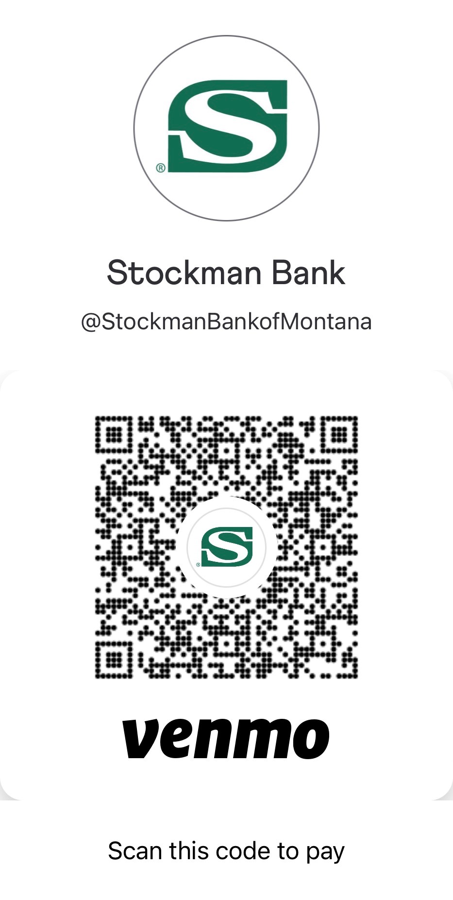 Stockman Bank Venmo QR Code