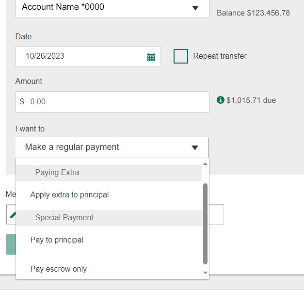 Online Loan Payment drop down