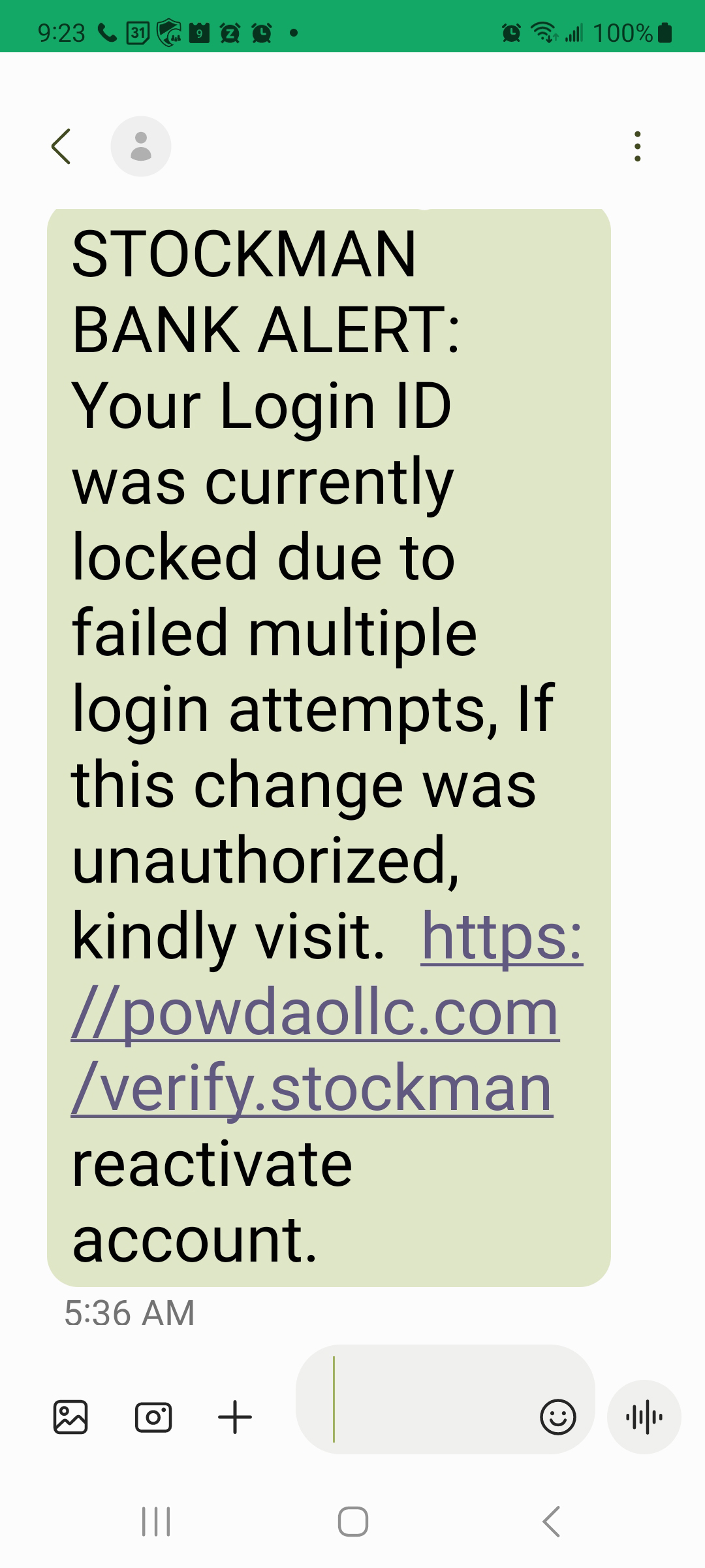 Fraudulent Text Message