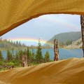 Double rainbow outside tent near Choteau by Travis Hawley